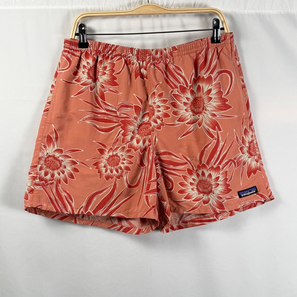 Patagonia Mens L Baggies Shorts 5" Inseam Mesh Lined Drawstring Coral Floral